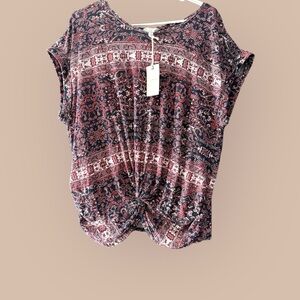Lucky Brand Twisted Hem Cap Sleeves Top Size Large New